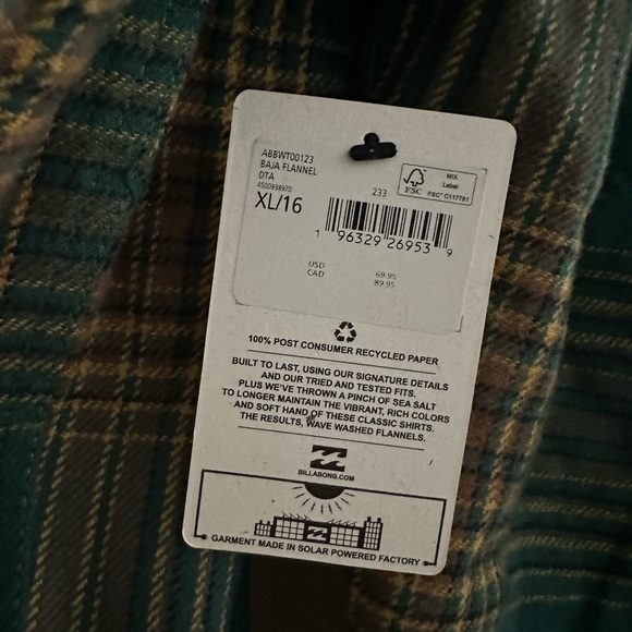 NWT Billabong Boys Hooded Baja Flannel Top Shirt - Picture 3 of 6